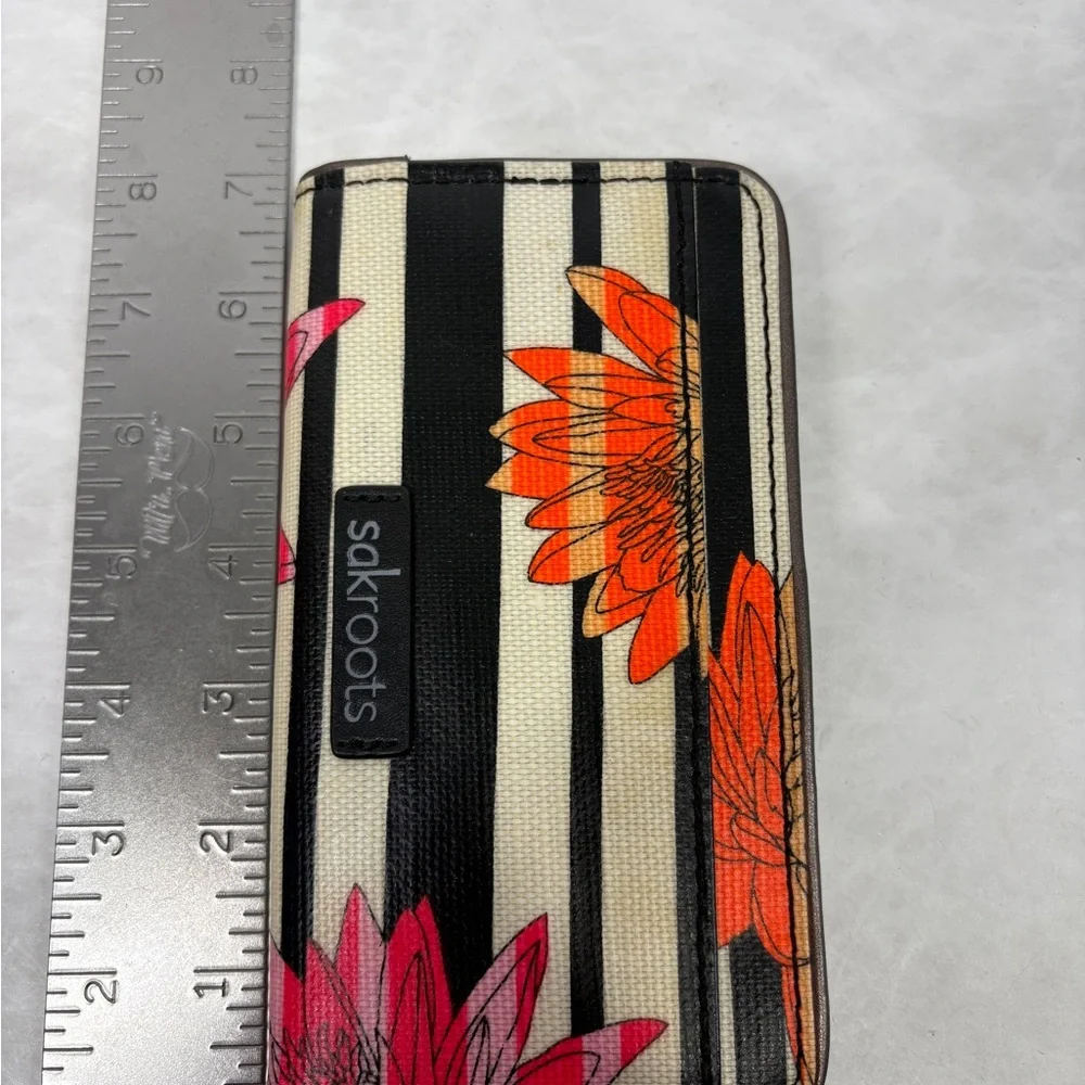 Sakroots Striped Floral Wallet‎ - Black, Cream, Pink & Orange
